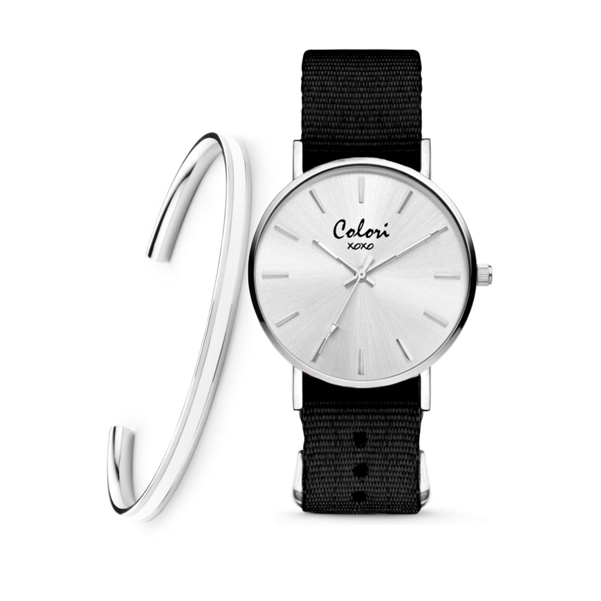 Colori XOXO 5 COL559 - Horloge Geschenkset met Armband - Nato Band - Zwart - Ø 36 mm