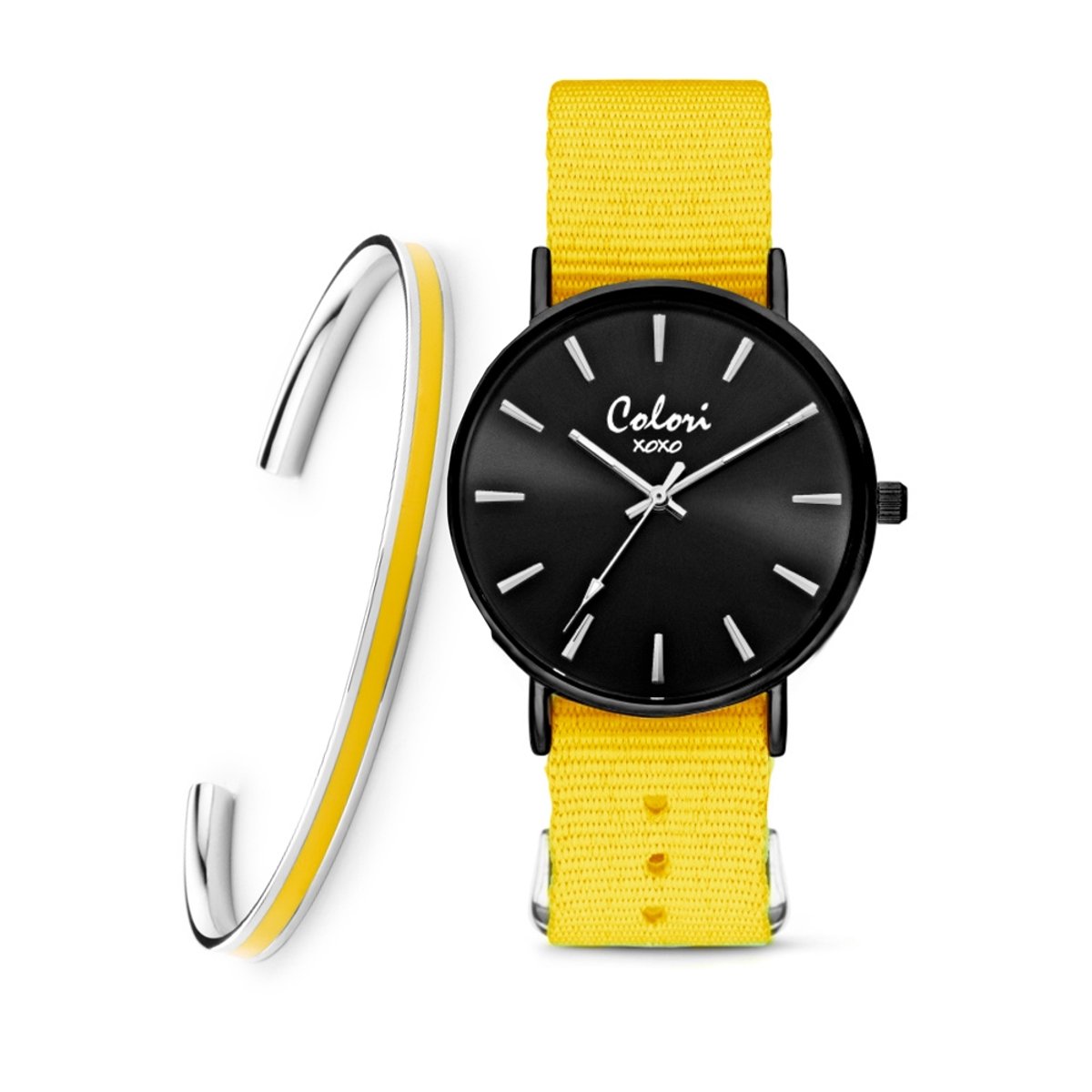 Colori XOXO 5 COL552 Horloge Geschenkset met Armband - Nato Band - Geel - Ø 36 mm