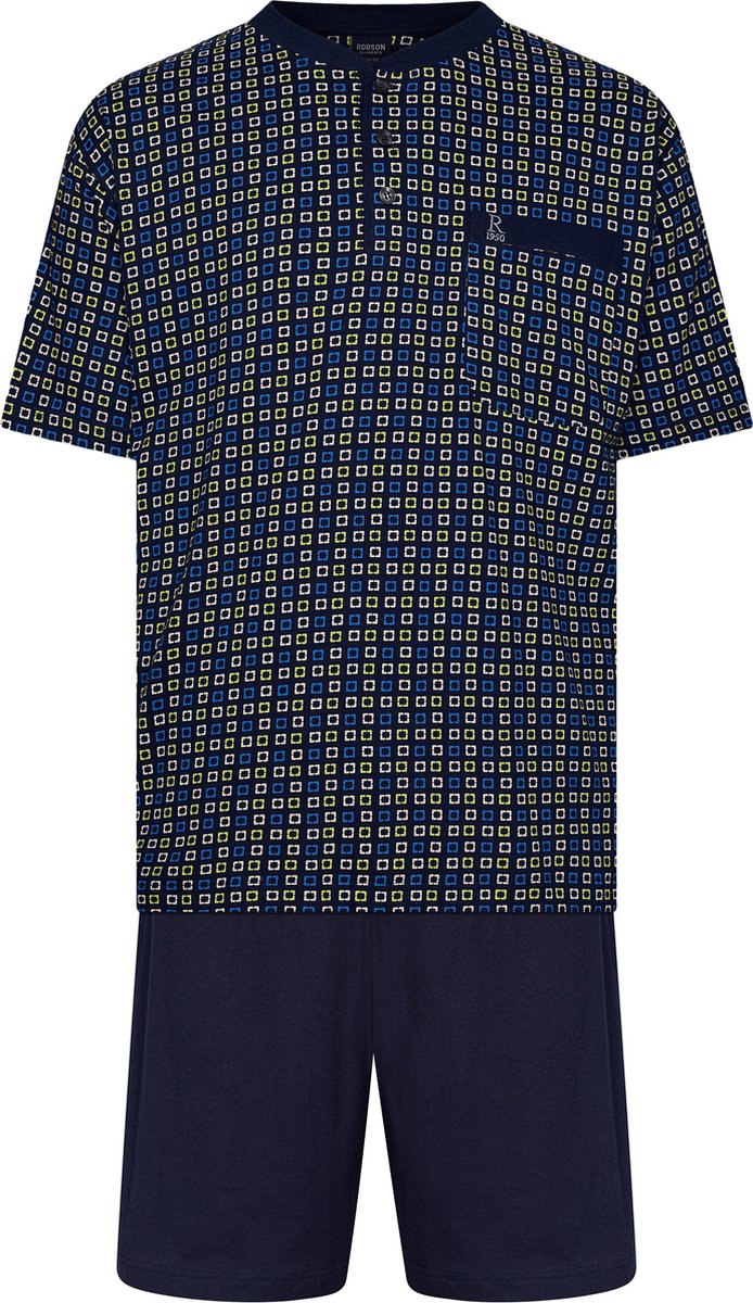 Robson Heren Shortama - Squares - Blauw - Katoen - Maat 54