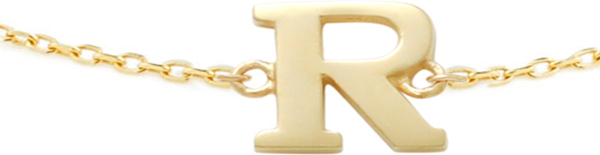 New Bling 9NBG-901R Gouden Armband met Letter R - 6mm - Ankerschakel - 16+1+1cm - 14 Karaat - Goud
