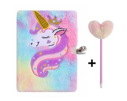 Fluffy Unicorn Dagboek met Slot en Pen - Eenhoorn Notitieboek Roze