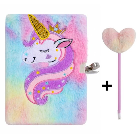 Fluffy Unicorn Dagboek + Pen | Unicorn Dagboek met Slot + Pen | Eenhoorn Journal Met Sleutel Slot Met Sleutel | Voor meisje / meisjes | Notitieboek met Slotje voor Kind / Kinderen | Roze Dagboekje (Geen code / cijferslot) Logboek Notitieboek Schrift