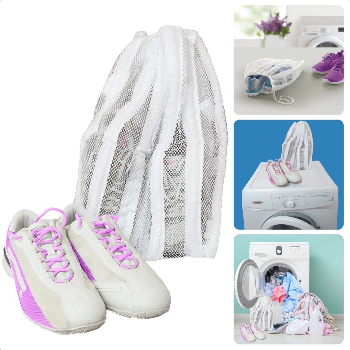 Goedkoopste Waszak voor Schoenen - Wasnetten - Wasnet voor Sportschoenen - 70x50 cm - Witte Mesh Waszak - Beschermend en Duurzaam - Inclusief EBOOK
