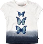 Minymo - meisjes T-shirt - vlinder - blauw wit - Maat 74