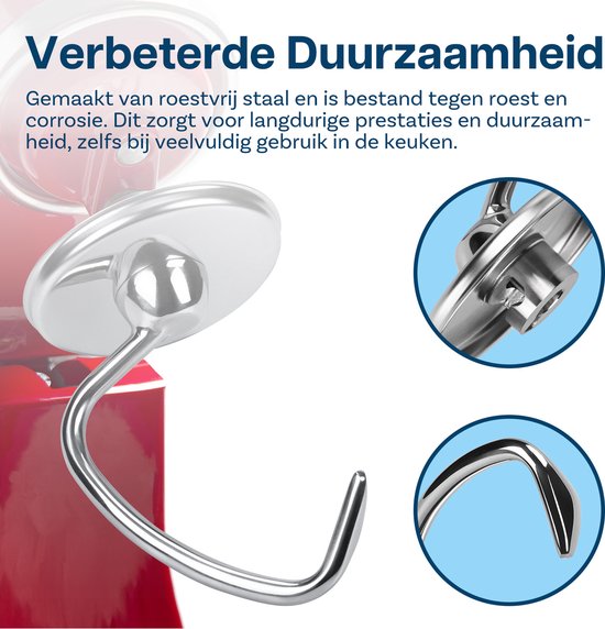 Roestvrijstalen Deeghaak K45DH voor KitchenAid 4,5-5 Quart Tilt-Head Stand Mixers Artisan & Classic Series van MMOBIEL - Vervangende Broodhaak - Mengaccessoire Vervanging - Vaatwasmachinebestendig van MMOBIEL — afbeelding 4