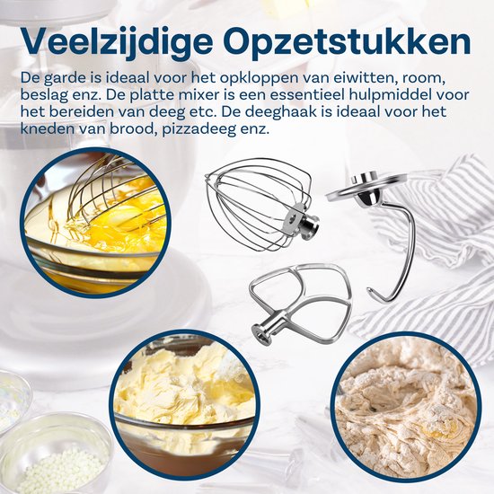 Roestvrijstalen 3-Delige Accessoireset voor KitchenAid 4,5-5 Quart Tilt-Head Stand Mixers Artisan & Classic Series van MMOBIEL - K45 6-Draads Garde, Platte Mixer en Deeghaak - Vaatwasmachinebestendig van MMOBIEL — afbeelding 3