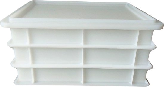 3 x Caisse à pâte - Barquettes à pâte à Pizza 40x30x7cm Tricolore avec 1 couvercle blanc