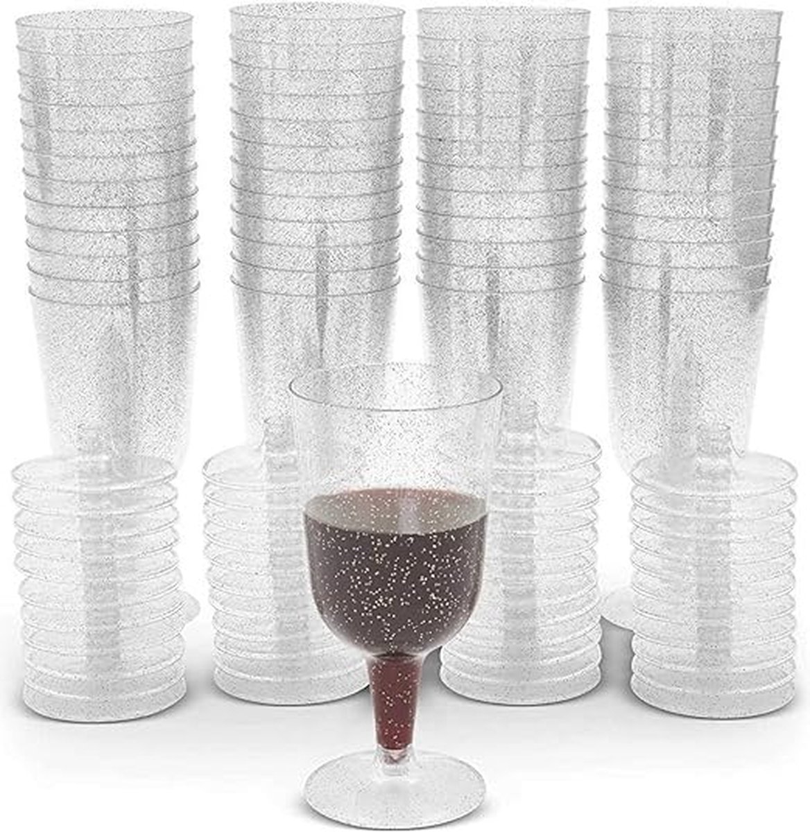 Image of 50 stuks 170 ml zilveren glitter kunststof wijnglazen, wijnproefglazen, herbruikbare dessertbekers voor whisky, champagne, bier, pudding, mousse, feest (12 x 6,5