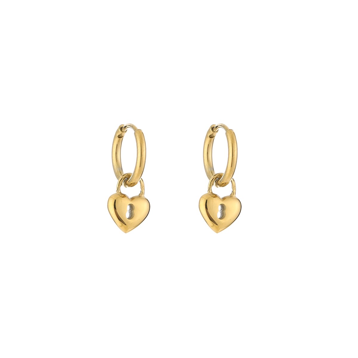 Minimalistische oorbellen met hartjes & slotje - Michelle Bijou - Oorbellen dames - Gouden oorbellen - 1,60 x 0,70 cm - Stainless Steel - Waterproof - Gouden/Gold - Kerst cadeau - Kerst sieraden - Sinterklaas cadeau - Moederdag - Valentijn - Kids