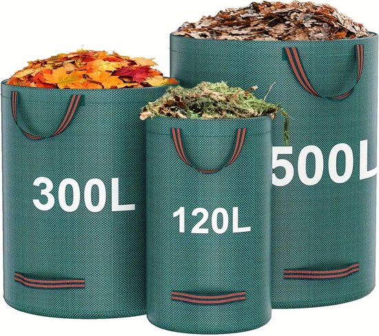 Set van Stevige PP Tuinafvalzakken - Herbruikbare Tuinafvalzakken 500L met Handvatten - Waterafstotende en Opvouwbare Groenafvalzak voor Bladeren, Gras en Snoeiafval - Tuinonderhoud & Puinzakken - Industrieel Kwaliteit van Glorytec — afbeelding 4