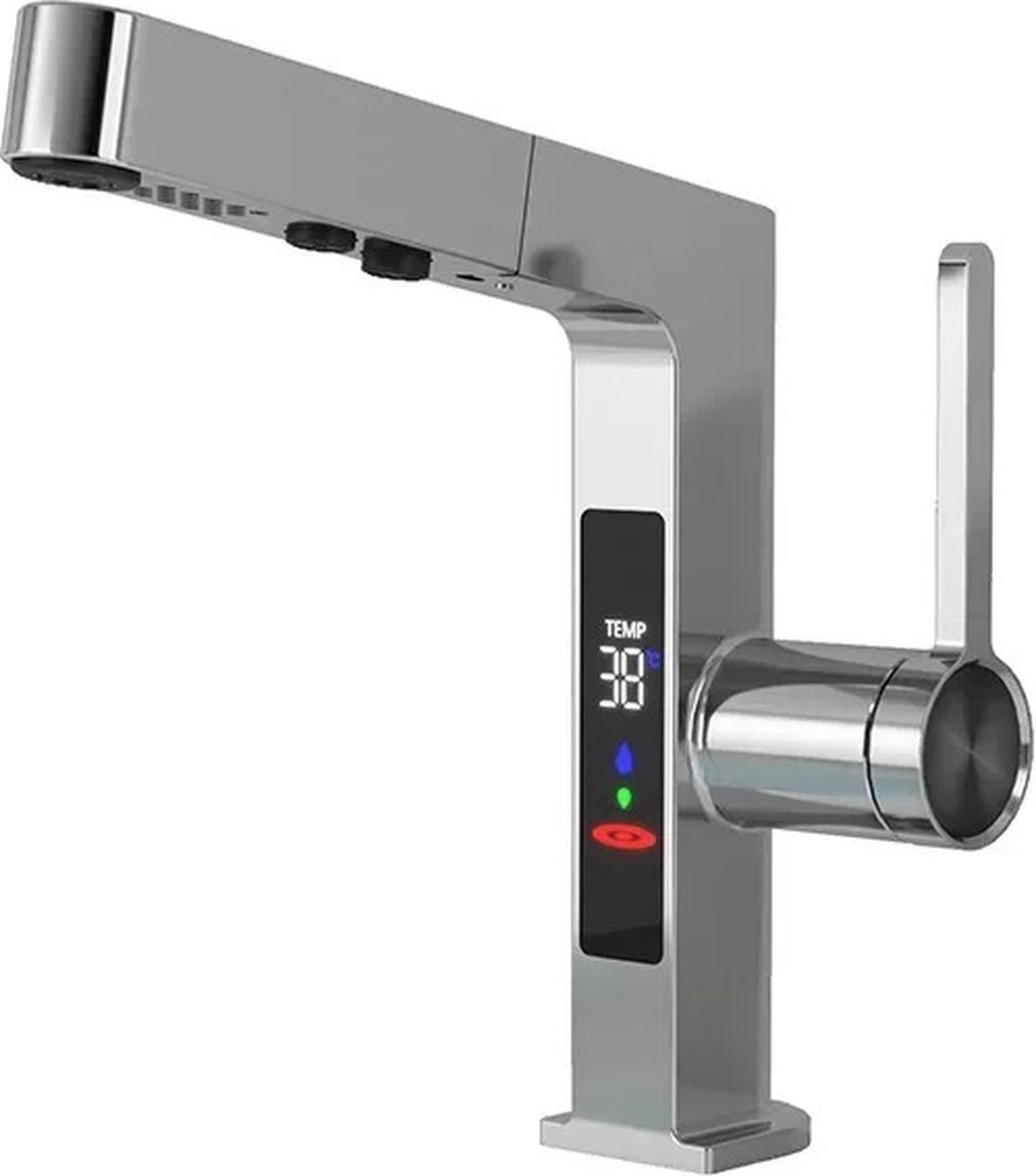 Botec Digitale Display Wastafelkraan - wastafel kraan - wastafelmengkraan - geavanceerd digitaal display voor de watertemperatuur - installaties met een diafragma van 33-40 mm