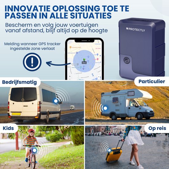 Protectly® GPS Tracker Extreme met Sim - Tracker - GPS Trackers – Volgsysteem - 150 landen - Slimme Sensoren - IP67 Waterdicht - 10 Jaar Full Service SIM - Geen abonnementskosten - Geschikt voor iOS & Android