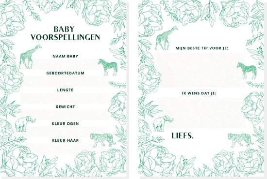 Babyshower invulkaarten - voorspellingskaarten - planten - dieren - 25 stuks van Merkloos — afbeelding 2