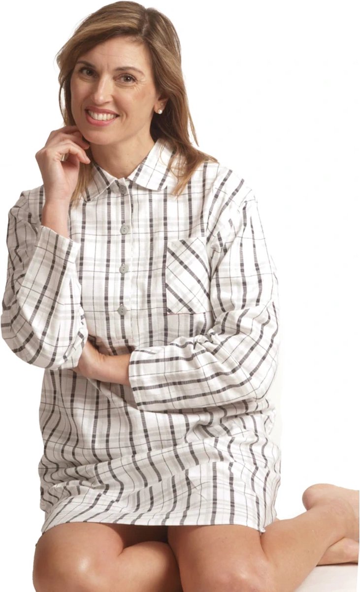 Cocodream Quality Cocodream dames nachthemd flanel - Ruit - ivoor/zwart Ivoor, zwart
