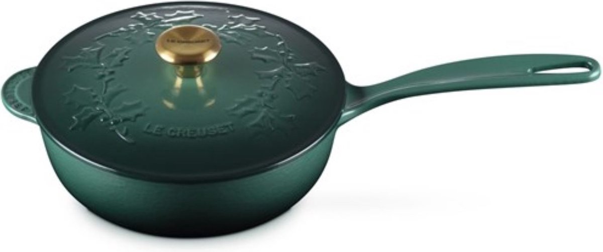 Le Creuset Sauspan Holly met Goudkleurig Knop 21cm 2l Artichaut Gietijzer