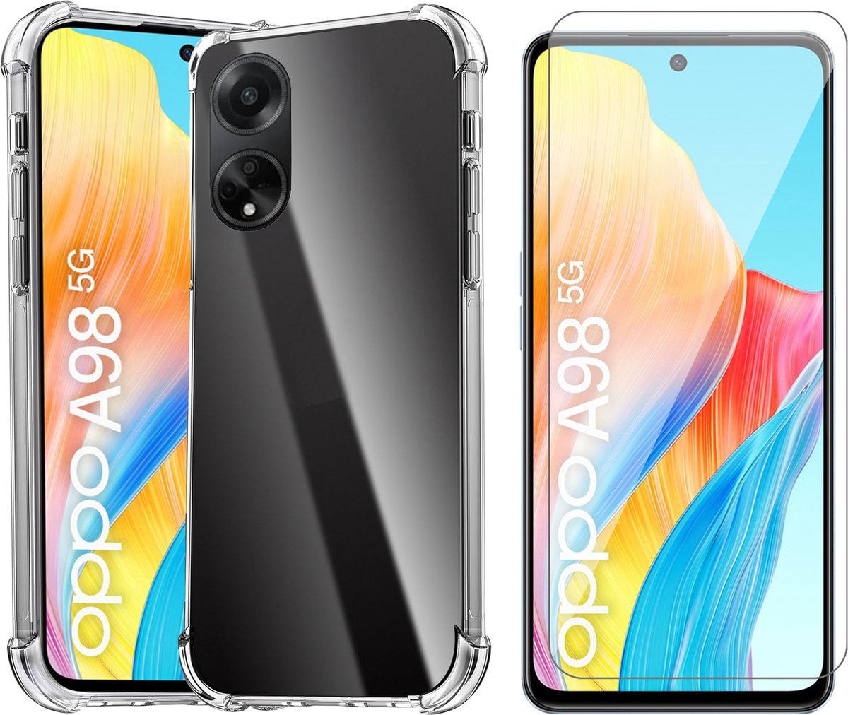 Hoesje geschikt voor Oppo A98 - Screenprotector Glas - Shockproof Transparant