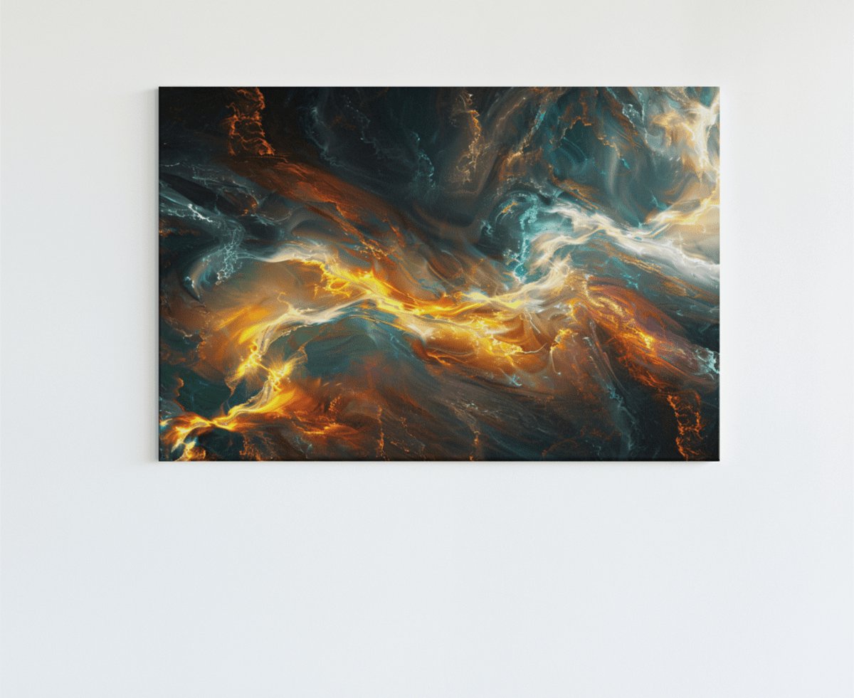 Trendex Global Canvas Schilderij - Abstract - Groen - Goud - Zwart - Kunst - Wanddecoratie - 150x100x2 cm