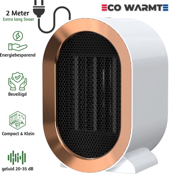 Eco Warmte - Premium Elektrische Kachel - 1200w/800w - elektrische verwarming - Kamer verwarming - Ventilatorkachel - Keramische Kachel - Mini Heater - Wit