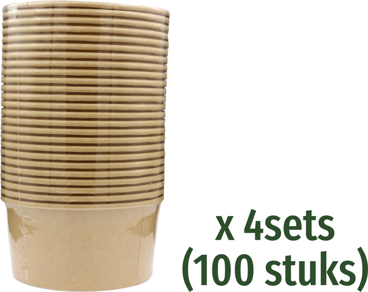 Kraft Saladebakjes met deksel - 750ml - Ø 15 cm - Inclusief Deksel - 100 Stuks - Kraft Salade bowl - saladebakken met deksel - bruin bakje - Ronde saladeschaal met deksel - lunchbox - rond bakje - bakje - bakjes met deksel - takeaway bakjes