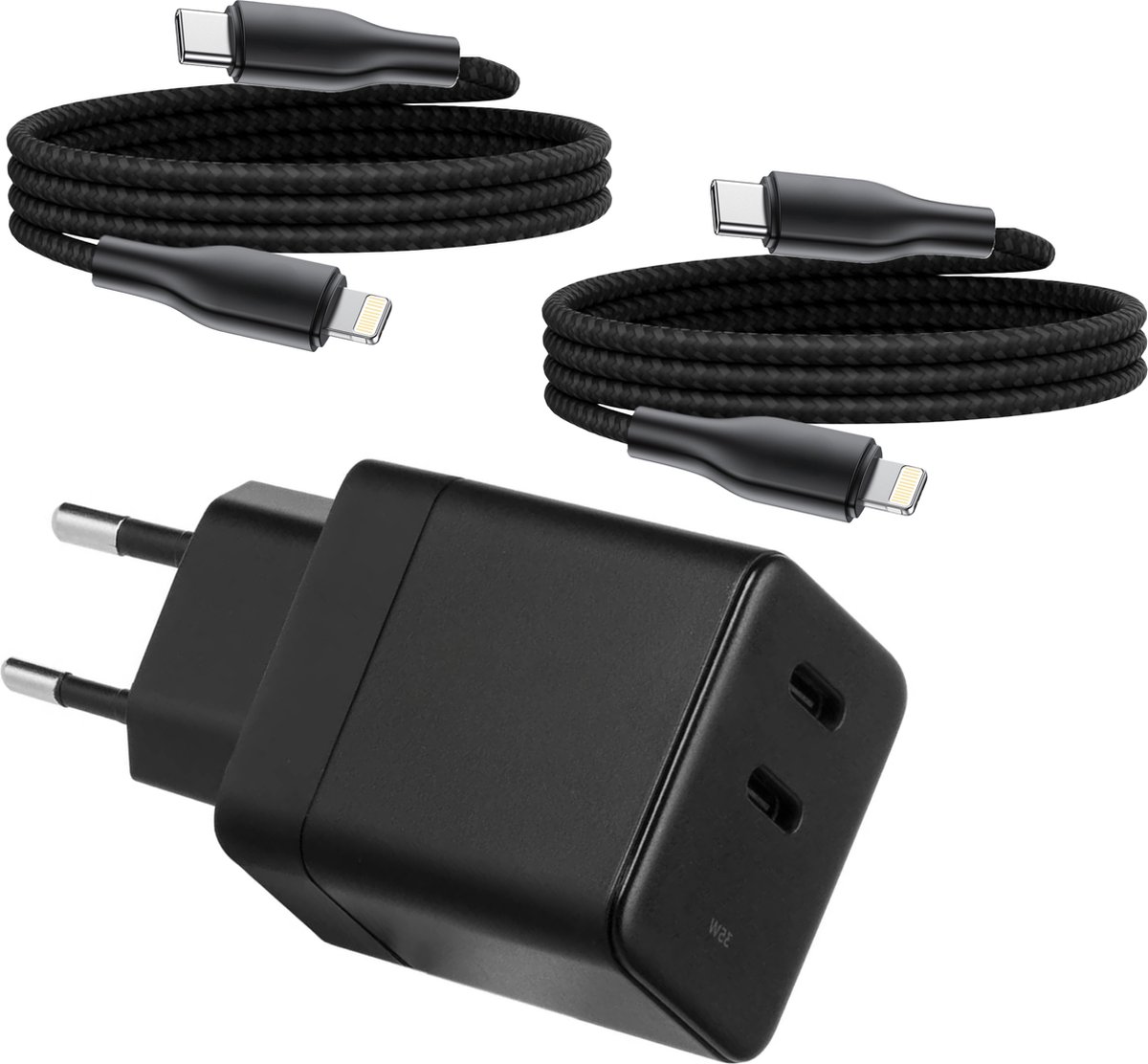 Dual Power Adapter USB C - Geschikt voor iPhone - Oplader Kabel met 1 Meter Lange USB C Kabels - Snellader