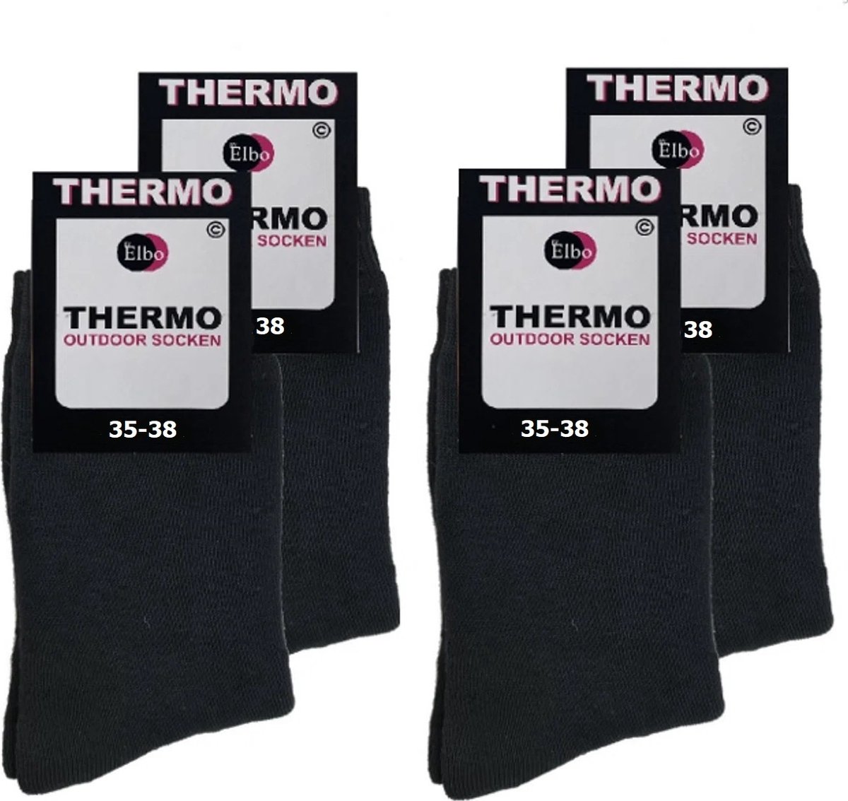 Thermo sokken ByElbo – 4pack – maat 35-38 – badstof voering – zwart - Sport Thermo Sok - Thermisch - Warm Sock - Wandelsokken - schaatssokken - Winter Ski sokken -