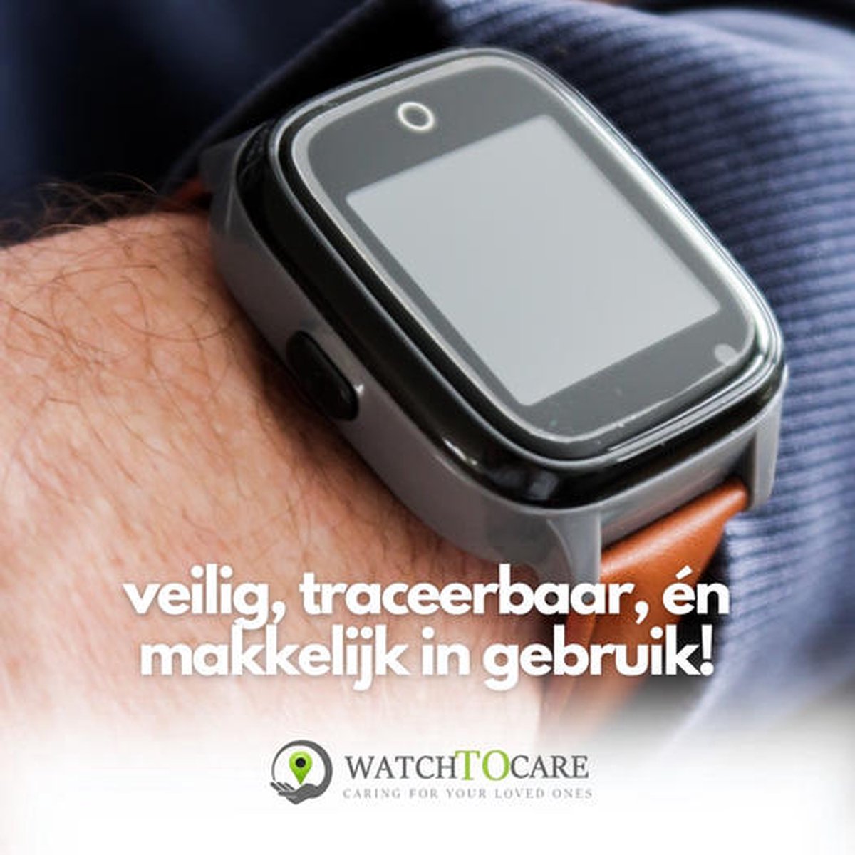WatchToCare WTC 45S - Smartwatch - GPS Horloge - Alarmknop Ouderen - Senioren Alarm - Ouderenzorg - Valdetectie - Alzheimer - Dementie pati?nten - Alarmknop - Videobellen - Noodknop - KPN Sim met ?10 tegoed geen abonnement - Horlogeband Zwart Leer