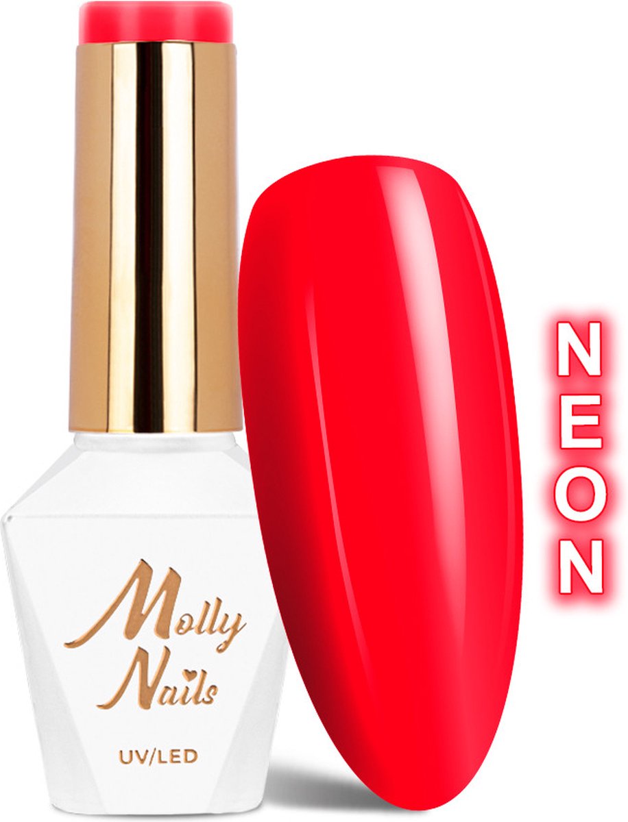 Goedkoopste Molly Nails Gellak Nr 198 Red Kiss Neon - Hema/Di-Hema vrij - gellak - gelpolish - nagels - nagelstyliste - manicure - rood - nagelverzorging - lak - gelnagels - gel - polish -8 gr - Caramdia