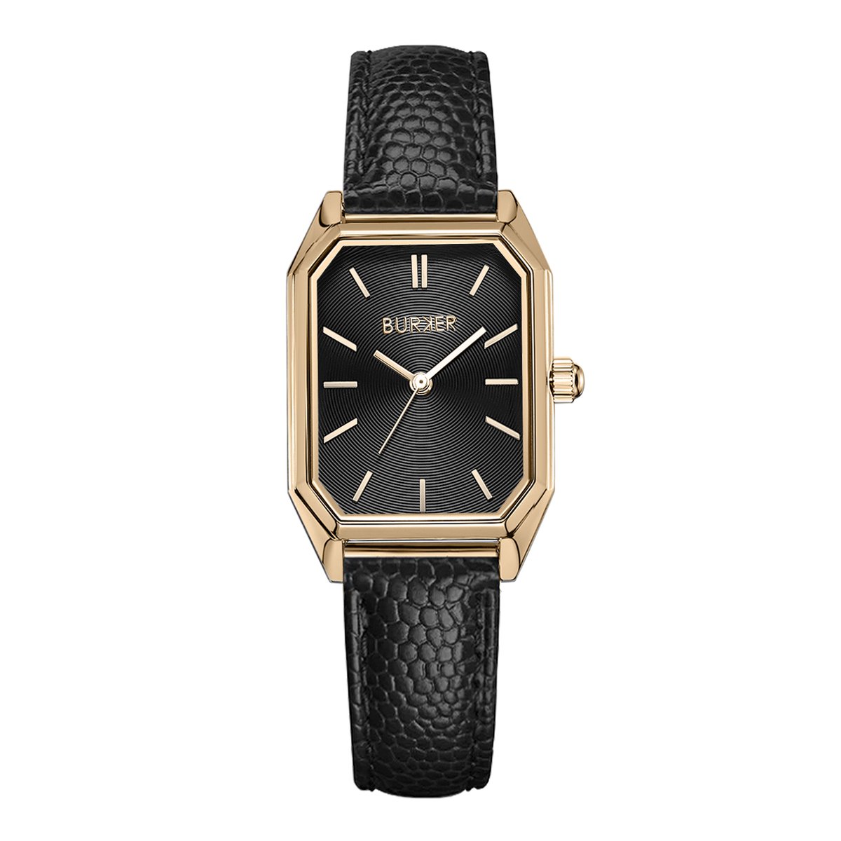 BURKER Isabell Horloge Dames - Rechthoekig - Goud Zwart - Zwart - Leren Band - 28 mm