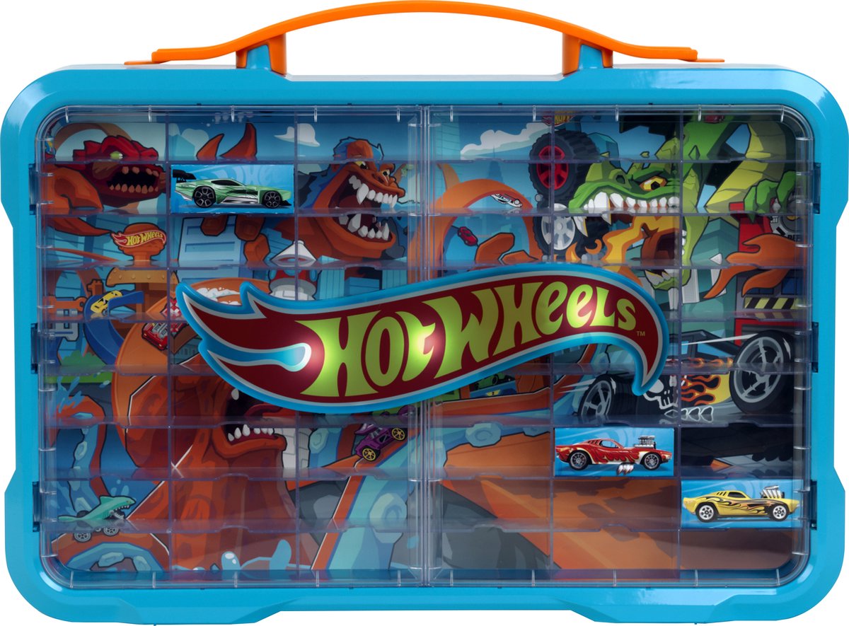 Klein Toys Hot Wheels - verzamelkoffer - vitrine - geschikt voor 54 auto's - blauw oranje — afbeelding 3