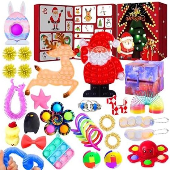 Chennyfun 55 Pcs 2024 Christmas Adventskalender für Kinder Fidget Spielzeug Set, 24 Tage Anti-Stress Weihnachten Adventkalender, Überraschungen Weihnachtskalender Countdown Geschenkfür Mädchen Jungen