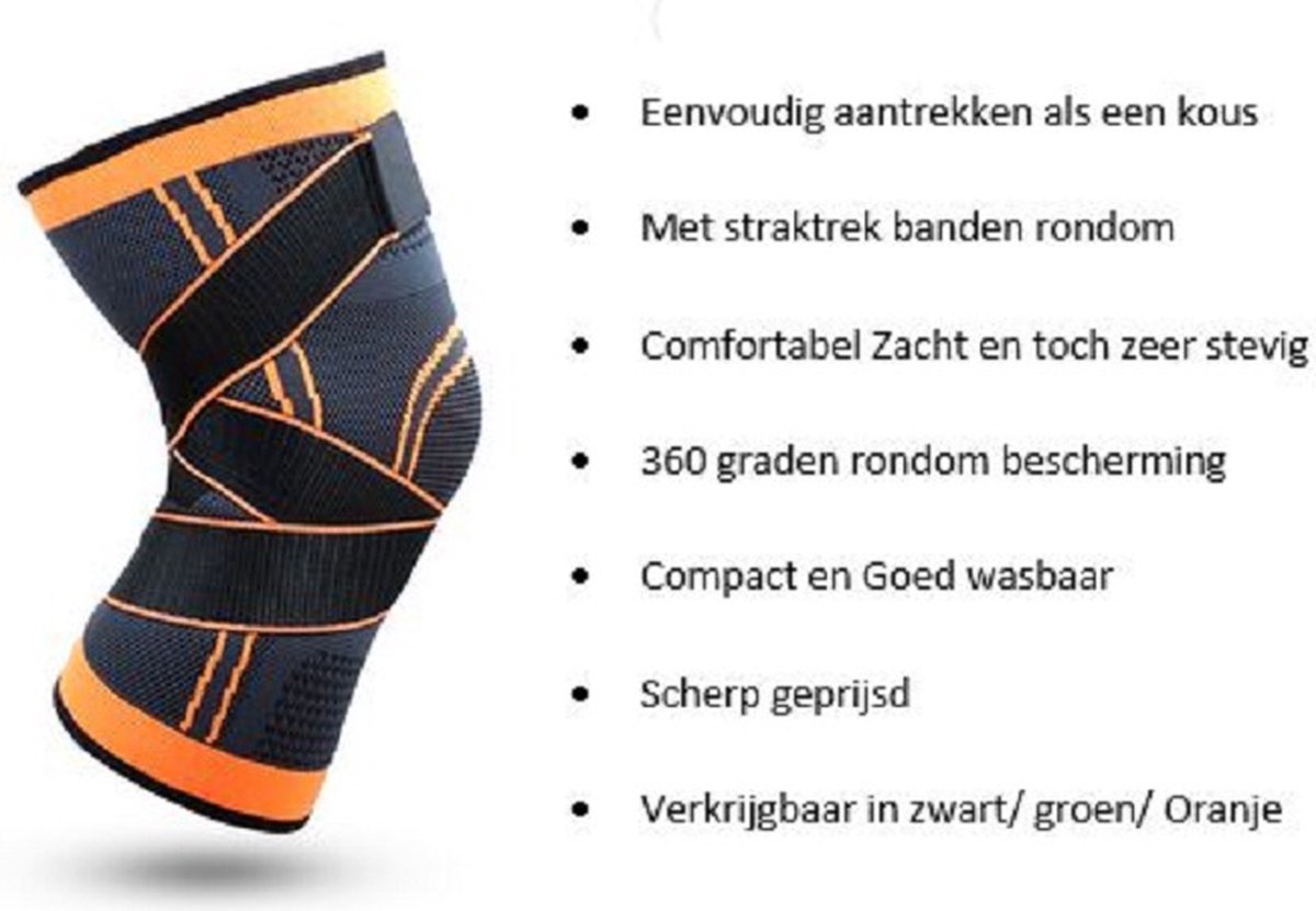 Inuk - Kniebrace - Knieband - Elastisch - Oranje - Maat S - met Strap - Comfortabel
