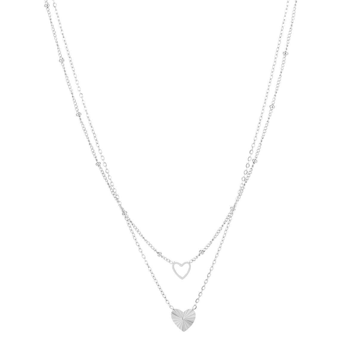 Dubbele ketting met hartjes - Michelle Bijoux - Minimalistische ketting - 40 + 5 cm - Stainless Steel (verkleurt niet!) - Waterproof necklace - Nikkel vrij - Kerst - Kerst cadeau - Sinterklaas cadeau - Party - Moederdag - Valentijn - Dames ketting