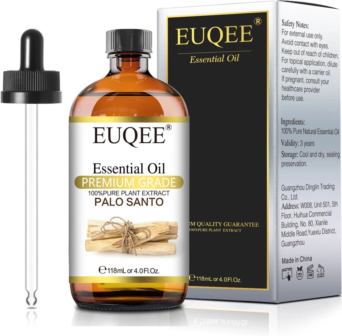 Goedkoopste EUQEE - Essentiële oliën - Met doseer druppelaar - UV bestendige fles - Premium Palo Santo - Geschenk fles - 118ML