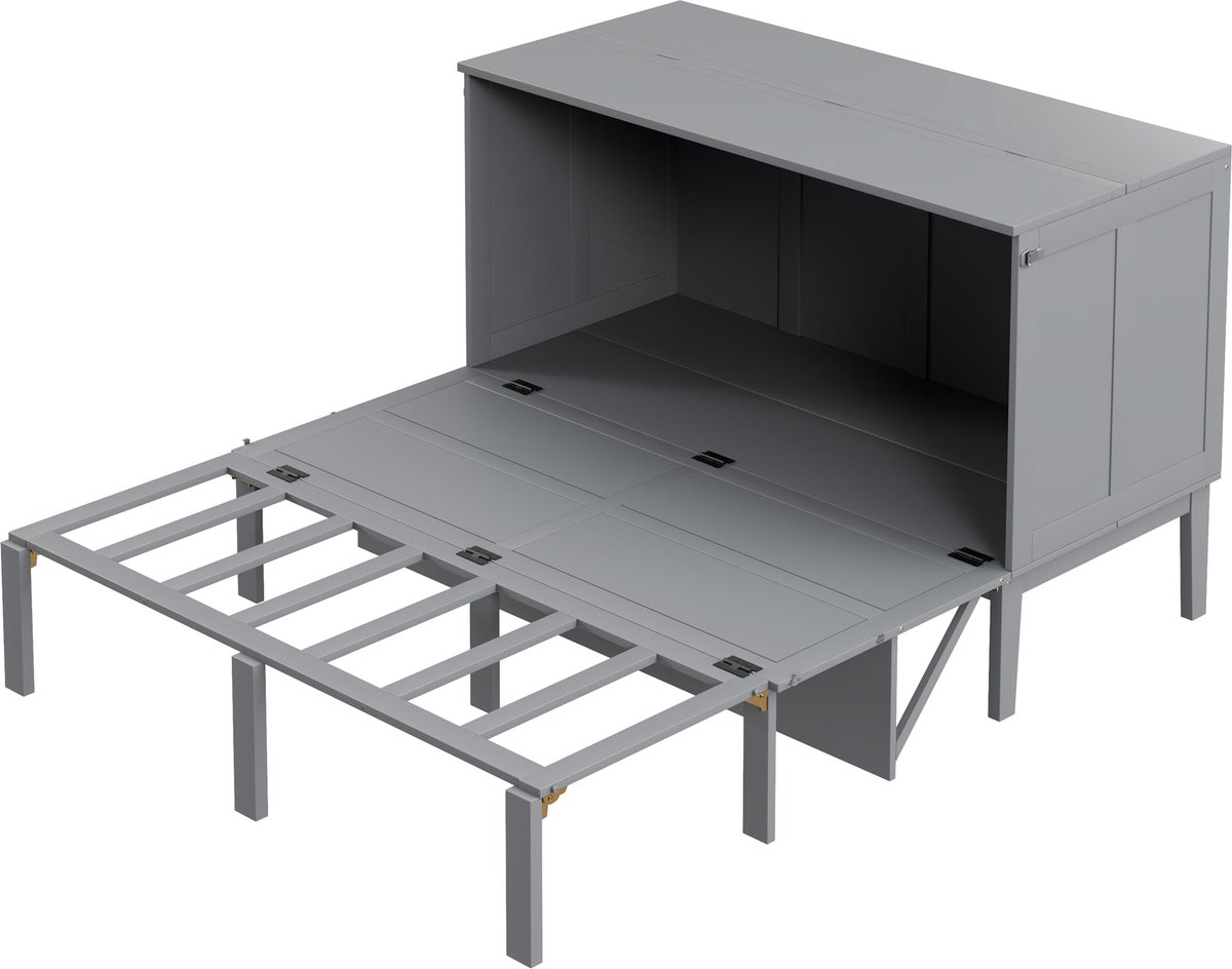 Merax Wandbed 140x200 cm met Lattenbodem - Verticaal Klapbed voor Jeugd - Grijs - Ruimtebesparend