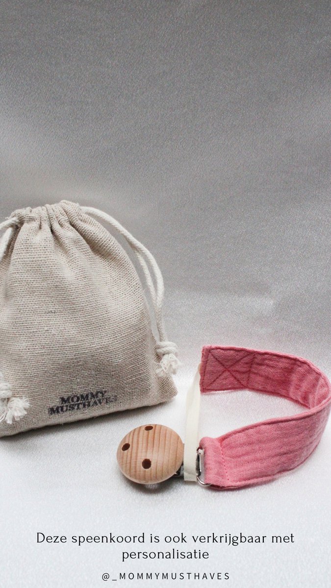Speenkoord - katoen - Roze kleur - houten knop - fopspeen - accessoires baby - speenketting - baby - kraamcadeau - stof - speenkoord jongen - speenkoord meisje - speenkoord katoen van Merkloos — afbeelding 4