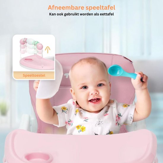 White-Label® Kinderzetel - Eetstoel Baby 6 Maanden en Ouder - Kinder Eetstoel - Kinderstoel - Inklapbare Eetstoel - Roze van Merkloos — afbeelding 4