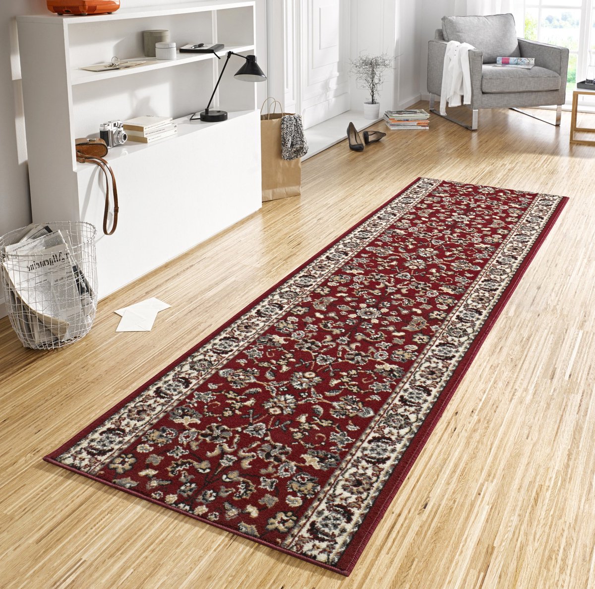 Flycarpets Loper laagpolig Vintage / Klassiek - Designer Velours - Rood 80x200 cm