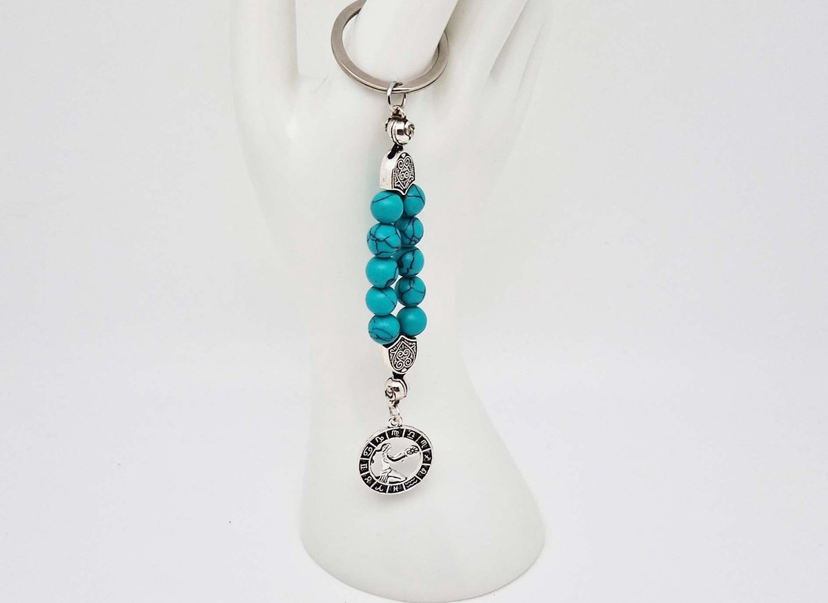Handgemaakte Natuurstenen Sleutelhanger " Howliet groen "- Met Natuurstenen hanger Gelukshoroscopen 11 - 8 mm diameter van de korrel- Mooie accessoire en decoratie voor de auto-Vaderdag Cadeau -Moderdag Cadeau - Cadeau vrienden