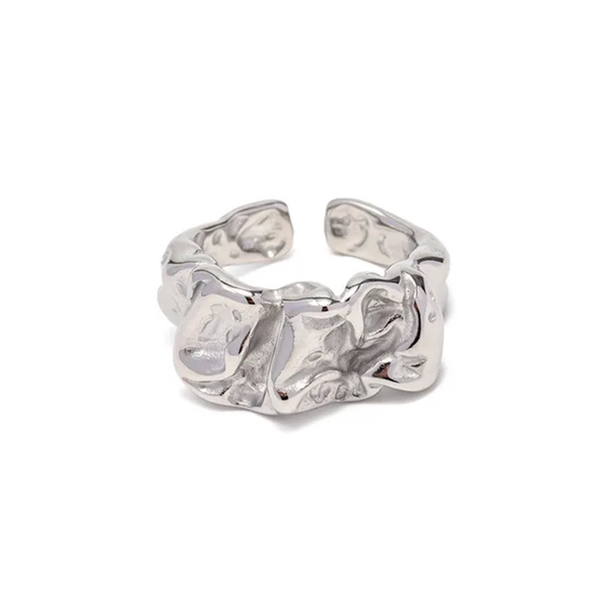 Gehamerde ring - Stainless Steel - Brede Damesring - Zilverkleurig - Statement piece sieraden -