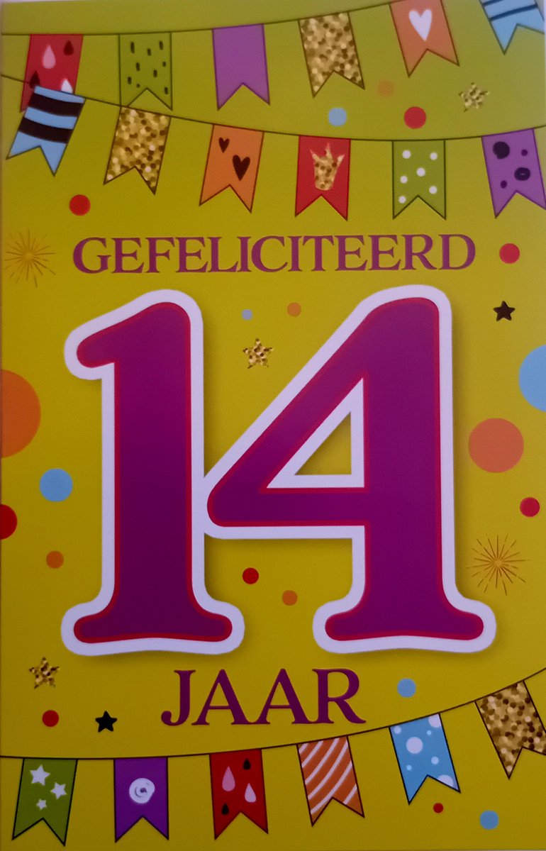 14 Jaar Gefeliciteerd - Luxe verjaardagskaart - 12x17cm - Gevouwen Wenskaart inclusief envelop - Leeftijdkaart - D15809