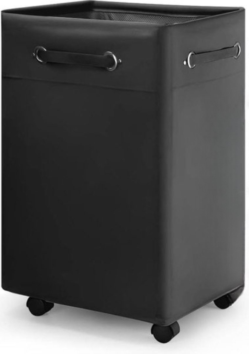 Goedkoopste Grote Inklapbare Wasmand - 74L Opvouwbare Dunne Wasmand - Wielen en Handvat - Praktische Opbergbox - Zwart o2 Wasmand