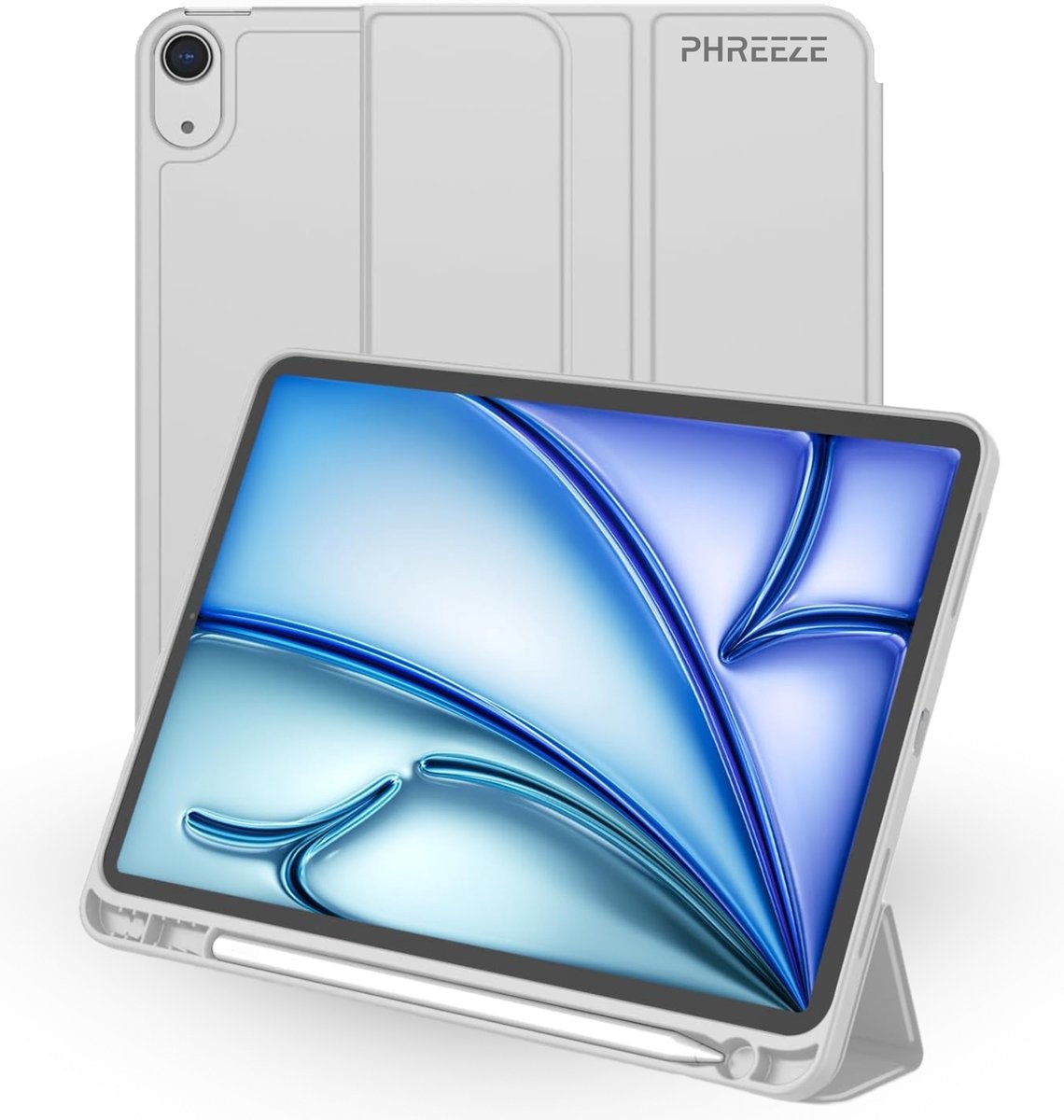 Hoes geschikt voor iPad Air 11 inch 2024 (6e generatie) - Geschikt voor Apple Pencil Vak - Draaibare Tri Fold Hoesje geschikt voor iPad Air 6 11-inch met M2 Chip Case - Grijs