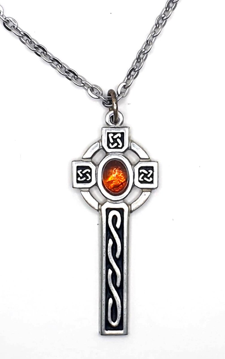 St. Justin- Hanger- Welsh kruis hanger met amber (XP52A)