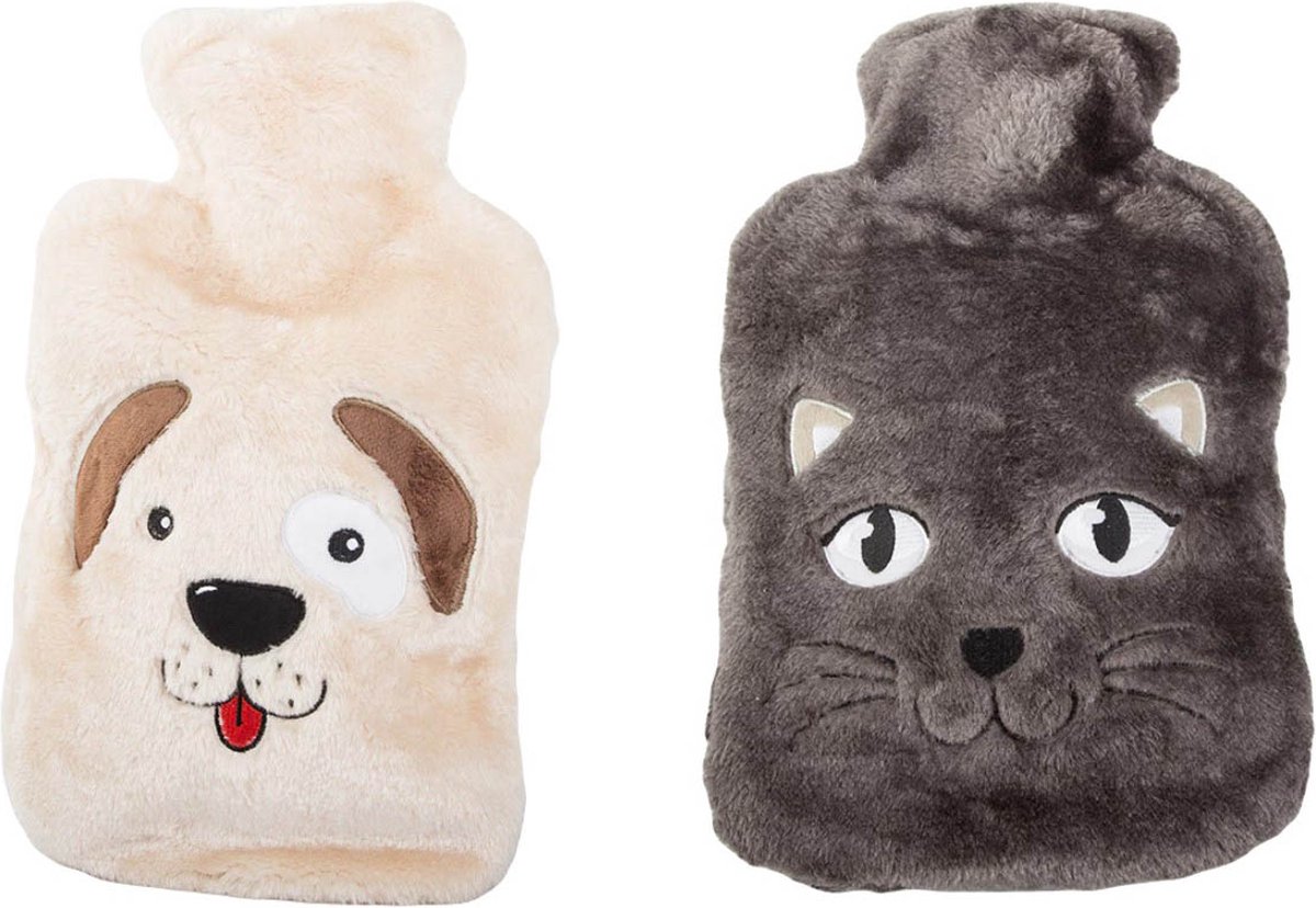 Goedkoopste NTB Warmwaterkruik - Kadoset - Cuddlesoft - Hond Kat - 2 x 1.8 liter. Beige en Grijs