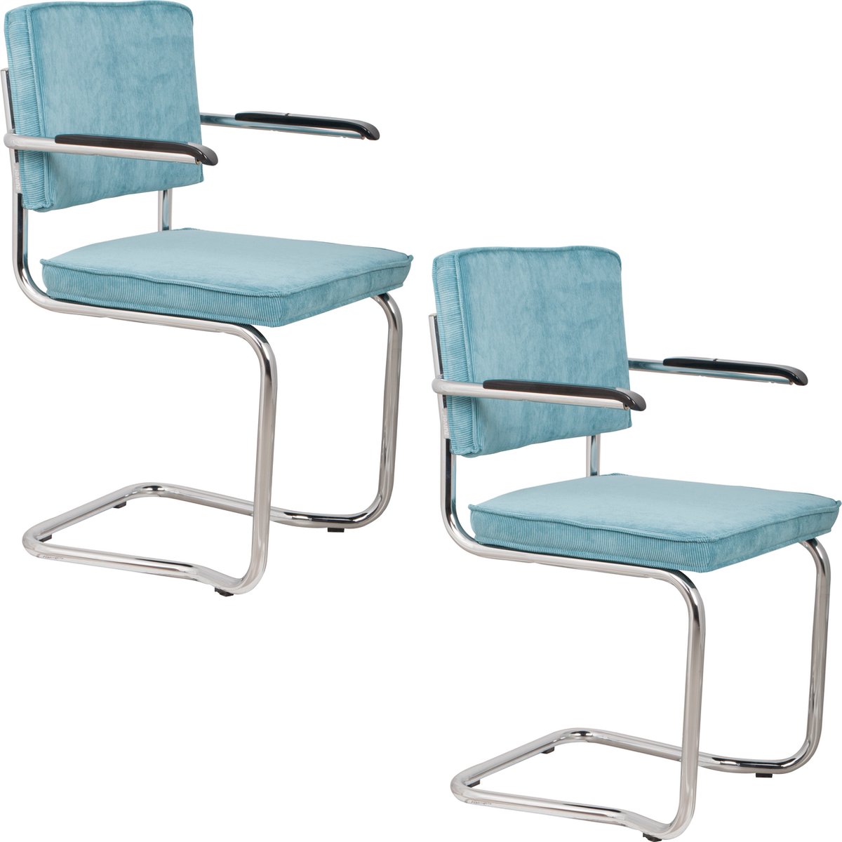 Ridge Kink Rib Eetkamerstoelen Armleuning Blauw - Set van 2