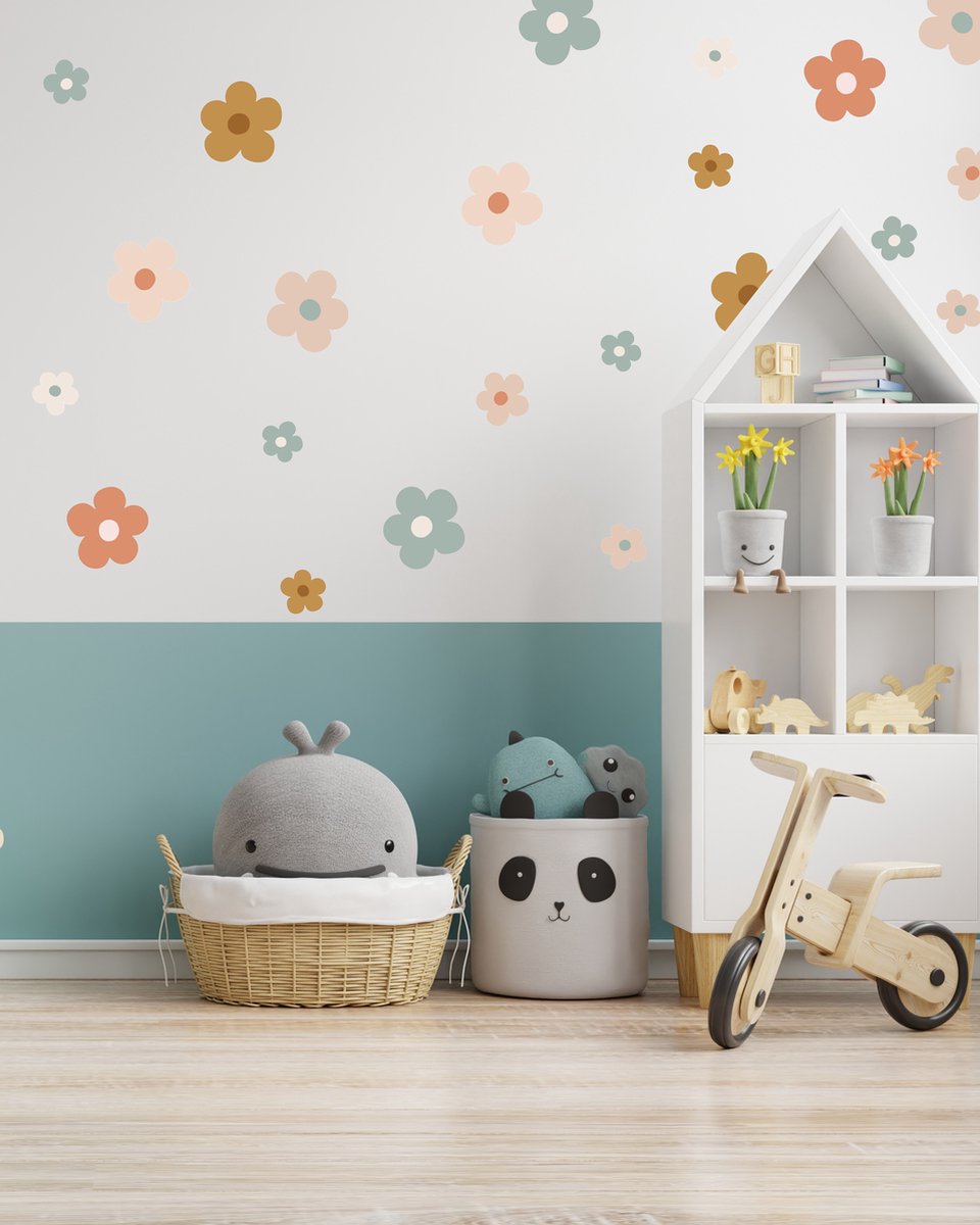 Decochic® - Muurstickers bloemetjes - multicolor - babykamer - madeliefjes - kinderkamer - muurdecoratie