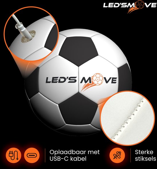 Voetbal Lumineux LedsMove | Boule Lumineuse avec Lumière | Ballon de football LED | Brillent dans le noir | Jouets lumineux | Balle Taille 5 - Modèle LS2 Traditionnel