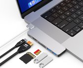 M-TECK MacBook Air/Pro USB-C - Dock - HUB - Splitter - 1 x HDMI 4K60Hz - 1 x Thunderbolt - 2 x USB3.0 - SD/MicroSD kaartlezer - M1/M2/M3/M4- Kleur: Zilver