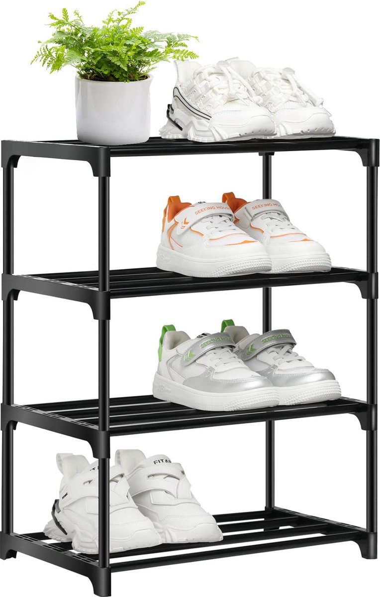 La'Moussawi ® Compact en Ruimtebesparend Schoenenrek met Vier Niveaus voor Veelzijdige Opslag