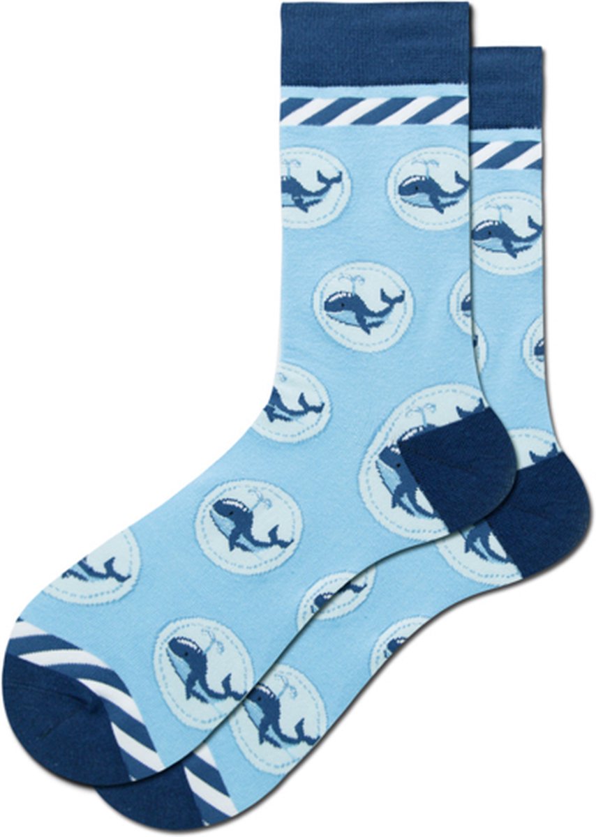 Sokken heren - blauw - leuke print walvis - 40 - 45 - cadeau voor hem - geschenk man - gift